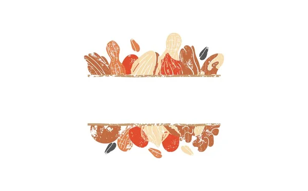 Vektör Çerçeve 'yi Metin ve Çeşitli Fındık ve Tahıllar İçin Yer ile izole etti. Sosyal medyada tasarım, iç dekorasyon ve mağaza dekorasyonu için bir unsur olarak reklam ve tanıtım için kullanılabilir.