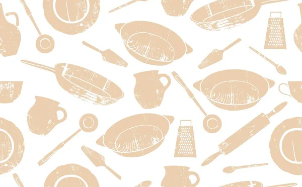Beyaz üzerinde Grunge Utensils deseni var. Vektör Arkaplanı. Restoran kimliği, iç dekorasyon, mutfak tasarımı, sosyal medya unsuru için kullanılabilir.