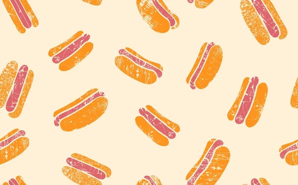 Padrão Sem Costura Com Mão Desenhado Grunge Hot Dogs Textura — Vetor de Stock