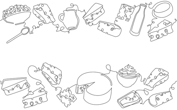 İki üstte ve altta Süt Ürünleri ve aralarındaki yazı için boş alan. Cheeze ile vektör arkaplan. Sınır, Bayrak, Flyer, Doku, Çerçeve, Sosyal Medya Posteri, Dükkan Kimliği, İç Dekorasyon gibi kullanılabilir.