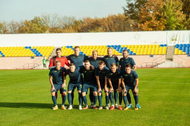 KHARKIV, UKRAINE - 9 Ekim 2020: Profesyonel Lig - FC Energia maçında FC Metal 'in takım fotoğrafı
