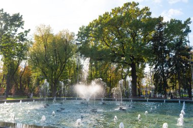 KHARKIV, UKRAINE - 20 Ekim 2020: Kharkov 'daki Taras Shevchenko Bahçesindeki Çeşme.