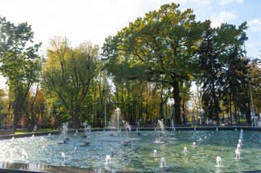 KHARKIV, UKRAINE - 20 Ekim 2020: Kharkov 'daki Taras Shevchenko Bahçesindeki Çeşme.