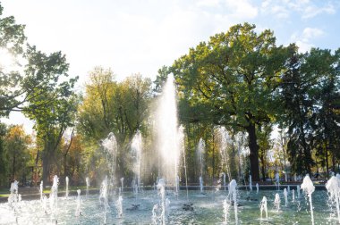 KHARKIV, UKRAINE - 20 Ekim 2020: Kharkov 'daki Taras Shevchenko Bahçesindeki Çeşme.