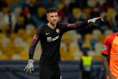 KYIV, UKRAINE - 27 Ekim 2020: UEFA Şampiyonlar Ligi B Grubu FC Shakhtar ve Internazionale maçında Anadolu Trubin