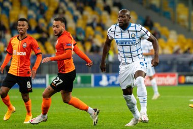 KYIV, UKRAINE - 27 Ekim 2020: Romelu Lukaku, Marcos Antonio, Maicon UEFA Şampiyonlar Ligi B Grubu FC Shakhtar ve Internazionale maçında