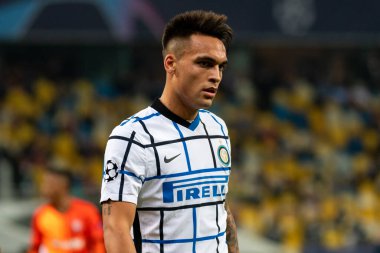 KYIV, UKRAINE - 27 Ekim 2020: Lautaro Martinez UEFA Şampiyonlar Ligi B Grubunun FC Shakhtar ve Internazionale maçında