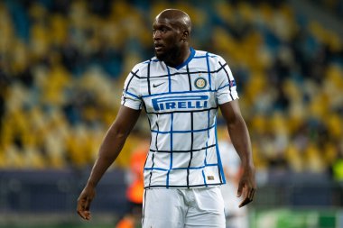 KYIV, UKRAINE - 27 Ekim 2020: UEFA Şampiyonlar Ligi B Grubu FC Shakhtar ve Internazionale maçında Romelu Lukaku