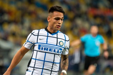KYIV, UKRAINE - 27 Ekim 2020: Lautaro Martinez UEFA Şampiyonlar Ligi B Grubunun FC Shakhtar ve Internazionale maçında