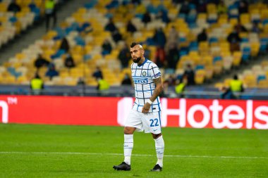 KYIV, UKRAINE - 27 Ekim 2020: Arturo Vidal UEFA Şampiyonlar Ligi B Grubunun FC Shakhtar ve Internazionale maçında