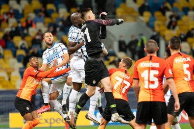 KYIV, UKRAINE - 27 Ekim 2020: Romelu Lukaku UEFA Şampiyonlar Ligi B Grubu FC Shakhtar ve Internazionale maçında forvet