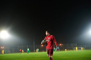 KHARKIV, UKRAINE - 31 Ekim 2020: Ukrayna Profesyonel Futbol Ligi FC Metalisti 1925 Kharkiv FC Obolon Kyiv 'e karşı oynanan futbol maçı