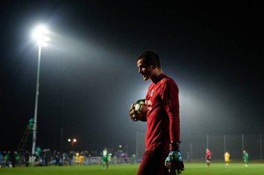 KHARKIV, UKRAINE - 31 Ekim 2020: Ukrayna Profesyonel Futbol Ligi FC Metalisti 1925 Kharkiv FC Obolon Kyiv 'e karşı oynanan futbol maçı