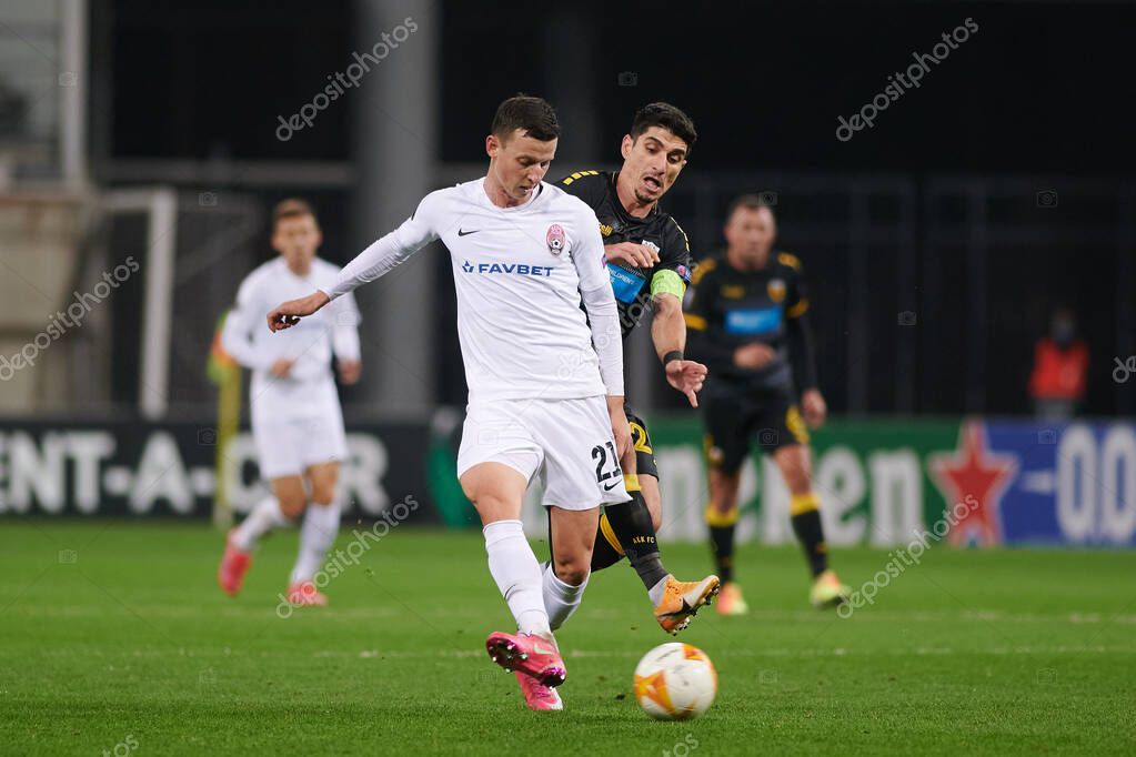 KYIV, UKRAINE - NOVEMBER 4, 2020: Dmytro Ivanisenia. UEFA Europa League football match between FC ZORYA LUHANSK and FC AEK ATHENS