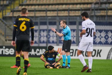 KYIV, UKRAINE - 4 Kasım 2020 Petros Mantalos. FC ZORYA LUHANSK ve FC AEK ATHENS arasında oynanan UEFA Avrupa Ligi futbol karşılaşması