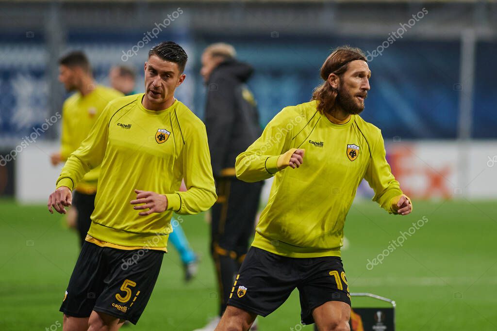 KYIV, UKRAINE - NOVEMBER 4, 2020: Dmytro Chygrynskiy. UEFA Europa League football match between FC ZORYA LUHANSK and FC AEK ATHENS