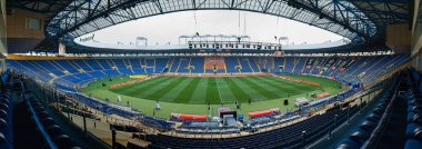 KHARKIV, UKRAINE - 22 Mayıs 2019: OSC Metalist Stadyumu Etkileyici güzellikteki güzel manzara manzarası. 