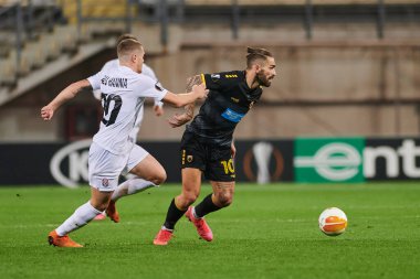 ZAPORIZHZHIA, UKRAINE - 4 Kasım 2020: Marko Livaja UEFA Avrupa Ligi FC ZORYA LUHANSK ve FC ATHENS arasında oynanan maç sırasında