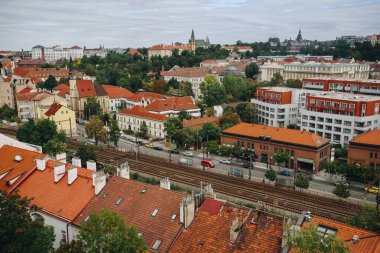 PRAG, CZECH Cumhuriyet - 30 Eylül 2017: Prag 'ın eski panoramik manzarası