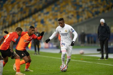 KYIV, UKRAINE 1 Aralık 2020, Vinicius Junior. UEFA Şampiyonlar Ligi B Grubunun futbol maçı FC Shakhtar Donetsk - Real Madrid FC 