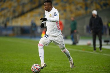 KYIV, UKRAINE 1 Aralık 2020, Vinicius Junior. UEFA Şampiyonlar Ligi B Grubunun futbol maçı FC Shakhtar Donetsk - Real Madrid FC 