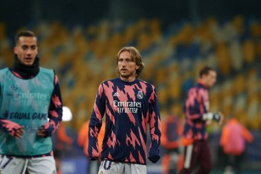 KYIV, UKRAINE - 1 Aralık 2020: Luka Modric. UEFA Şampiyonlar Ligi B Grubunun futbol maçı FC Shakhtar Donetsk - Real Madrid FC 