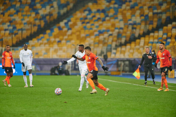 КИЕВ, УКРАИНА - 1 ДЕКАБРЯ 2020: Додо - Винициус - младший. Футбольный матч группы B Лиги чемпионов УЕФА ФК "Шахтер" Донецк - Реал Мадрид 