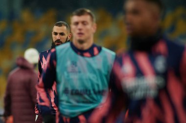 KYIV, UKRAINE 1 Aralık 2020: Karim Benzema. UEFA Şampiyonlar Ligi B Grubunun futbol maçı FC Shakhtar Donetsk - Real Madrid FC 