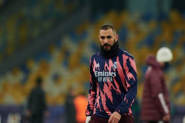KYIV, UKRAINE 1 Aralık 2020: Karim Benzema. UEFA Şampiyonlar Ligi B Grubunun futbol maçı FC Shakhtar Donetsk - Real Madrid FC 