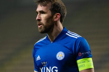 ZAPORIZHZHIA, UKRAINE - 03 ARALIK 2020 Hristiyan Fuchs. UEFA Avrupa Ligi G Grubu FC Zorya Luhansk ile Leicester City FC takımının futbol maçı.