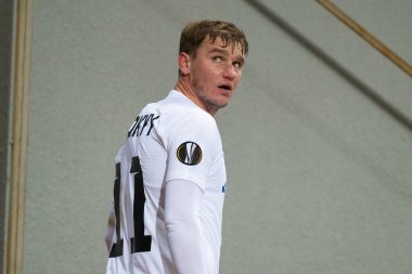 ZAPORIZHZHIA, UKRAINE 03 ARALIK 2020 Olexandr Gladkyy. UEFA Avrupa Ligi G Grubu FC Zorya Luhansk ile Leicester City FC takımının futbol maçı.