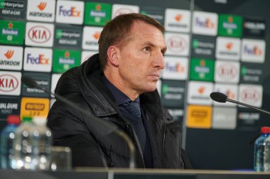 ZAPORIZHZHIA, UKRAINE 03 ARALIK 2020 Brendan Rodgers. UEFA Avrupa Ligi G Grubu FC Zorya Luhansk ile Leicester City FC takımının futbol maçı.