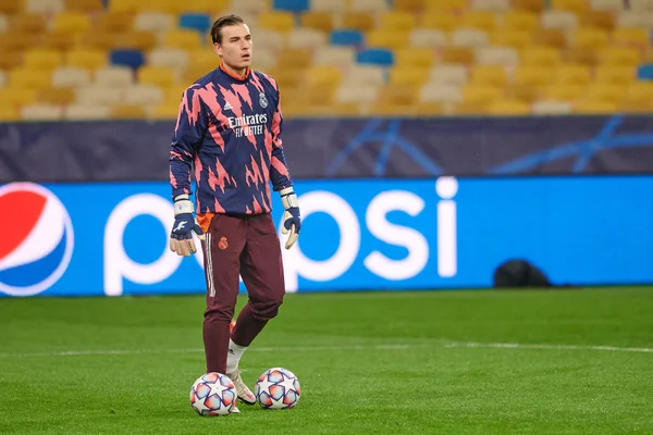 Kyiv Ukraine December 2020 Andriy Lunin Selama Pelatihan Pertandingan Sepak — Stok Foto