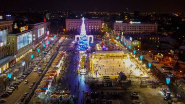 KHARKIV, UKRAINE - DECEMBER 28, 2020: Square of Freedom before New Year holidays
