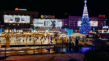 KHARKIV, UKRAINE - DECEMBER 28, 2020: Square of Freedom before New Year holidays