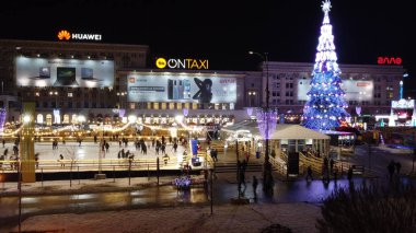 KHARKIV, UKRAINE - DECEMBER 28, 2020: Square of Freedom before New Year holidays