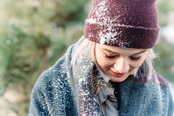 Outdoor Close Portrait Young Beautiful Girl Wearing Hat Posing Park — Stock Photo, Image