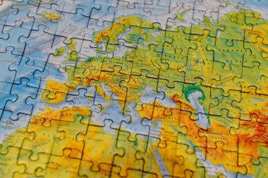 Puzzle of map of the Europe. Touristic background clipart