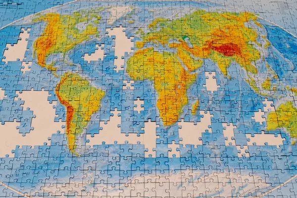 Puzzle Mapą Świata Pochodzenie Turystyczne — Zdjęcie stockowe