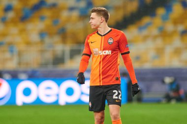 KYIV, UKRAINE - 1 Aralık 2020 Mykola Matviyenko. UEFA Şampiyonlar Ligi B Grubunun futbol maçı FC Shakhtar Donetsk - Real Madrid FC 