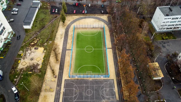 Top View Vista Panorâmica Faculdade Com Quadras Basquete Futebol Desporto — Fotografia de Stock