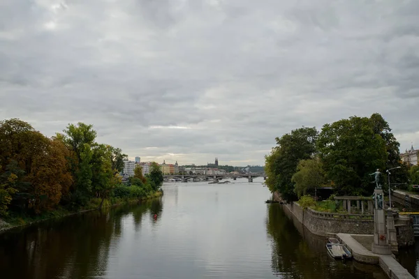 Прага Чехия Сентября 2015 Река Влтава Праге Мост Легиона — стоковое фото