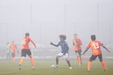 KHARKIV, UKRAINE - 11 Aralık 2019 Alessandro Cortinovis. Maç U19 UEFA lig şampiyonu Shakhtar - Atalanta Metalist Arena.