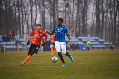 KHARKIV, UKRAINE - 11 Aralık 2019: UEFA Lig şampiyonu Shakhtar - Metalist Arena 'da Atalanta.
