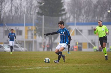 KHARKIV, UKRAINE - 11 Aralık 2019 Davide Ghislandi. Maç U19 UEFA lig şampiyonu Shakhtar - Atalanta Metalist Arena.
