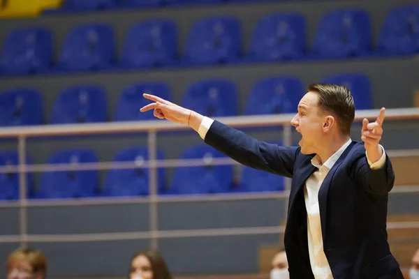 Kharkiv Ucrania Enero 2021 Renatas Kurilionokas Entrenador Sokoly Durante Partido — Foto de Stock