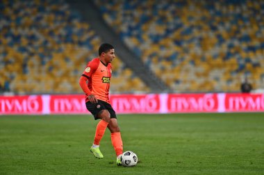 KYIV, UKRAINE - 21 Şubat 2021: Ukrayna Premiere Ligi FC Shakhtar 'ın futbol maçı sırasında Dodo