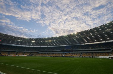 KYIV, UKRAINE - FEBRUARY 21, 2021: NSC Olympic. The football match of Ukrainian Premiere League FC Shakhtar - FC Ruh