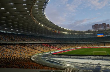 KYIV, UKRAINE - FEBRUARY 21, 2021: NSC Olympic. The football match of Ukrainian Premiere League FC Shakhtar - FC Ruh