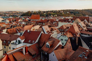 MEISSEN, Almanya - 14 Kasım 2017: Eski Avrupa kenti Meissen 'in kırmızı kiremit çatıları
